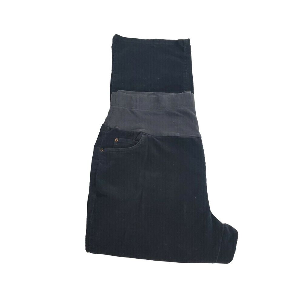 MiMi Maternity Pants Size L Womens Black Corduroy Straight Leg Bottoms - Picture 3 of 5